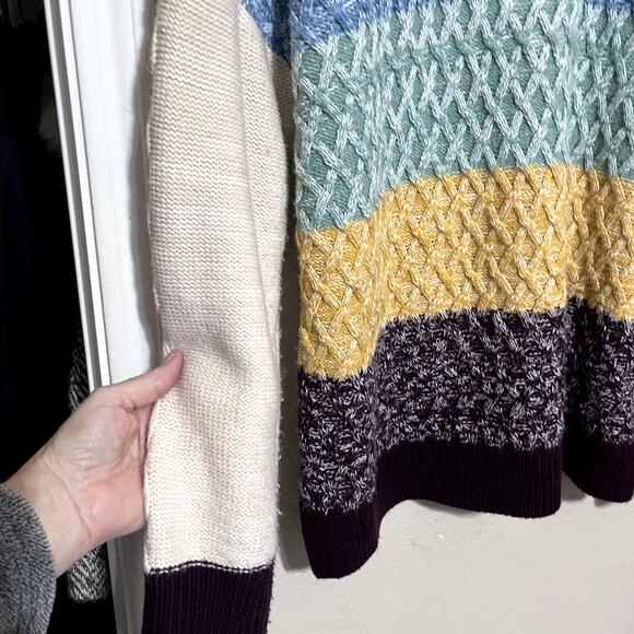 Y2K Cable Knit Sweater Colorblock Oversized Pulllover soft knit Pastel sz L - Picture 4 of 7